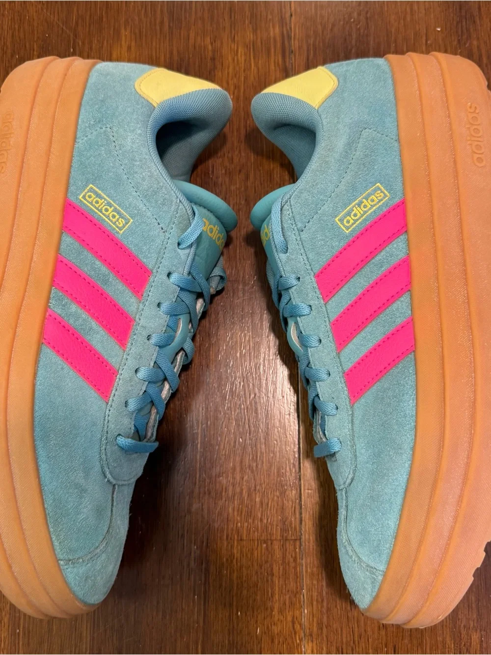 adidas VL Court Bold Sneaker Womens Size 11 Platform Shoe Green Pink Stripes